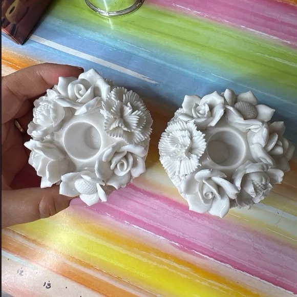 Vintage Ardalt Lenwile China Flower Basket Taper Holders - Picture 1 of 4